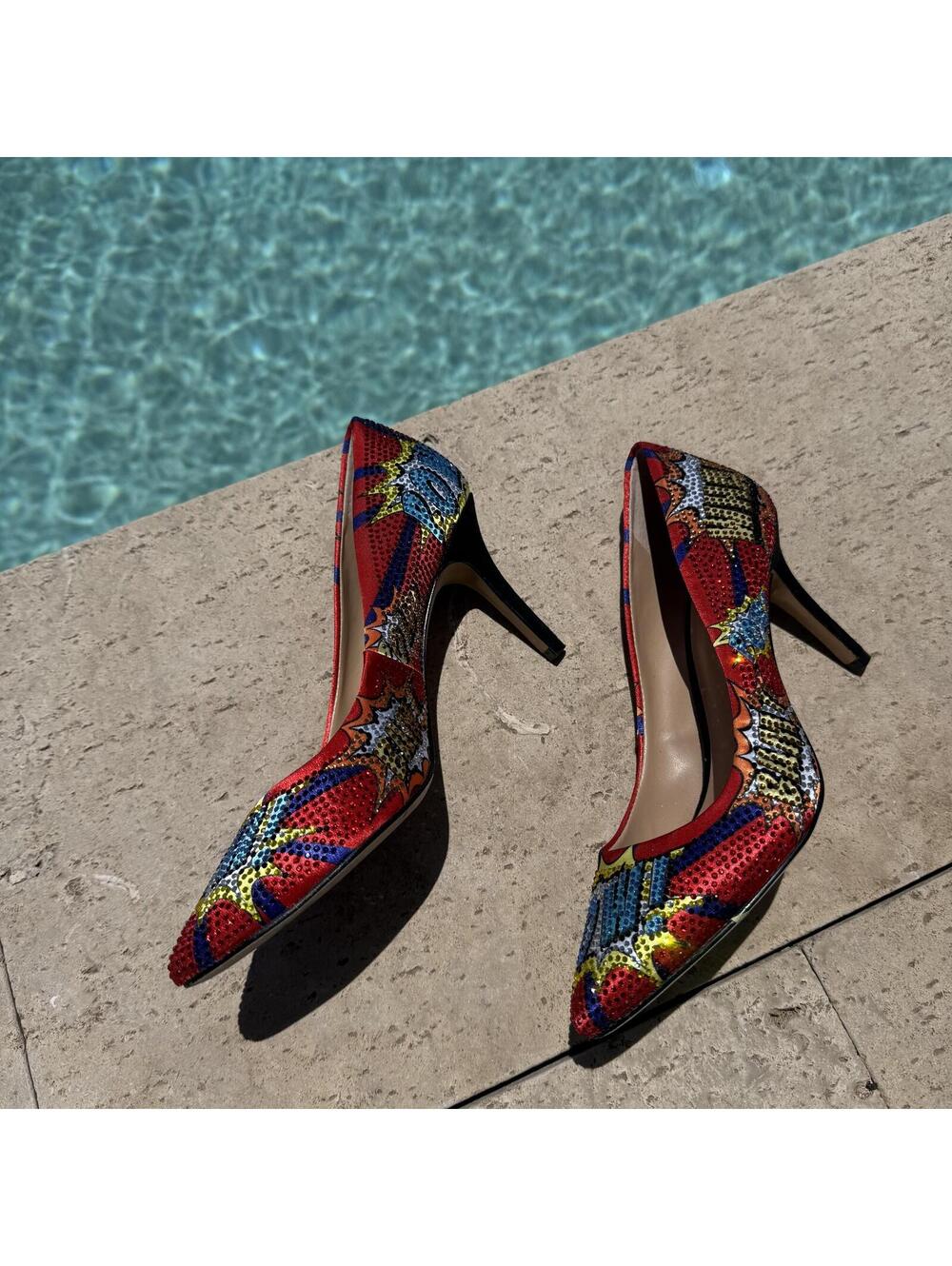 Wonder Woman Superhero Women's Size 7M Red Multi-Color Rhinestone Beaded Heels
